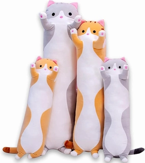 Cute Cat Plush Long Body Pillow Cuddle Cartoon Stuffed Animals Cat Plushie Soft Doll Pillows Gifts for Kids Girls (Gray, 43")