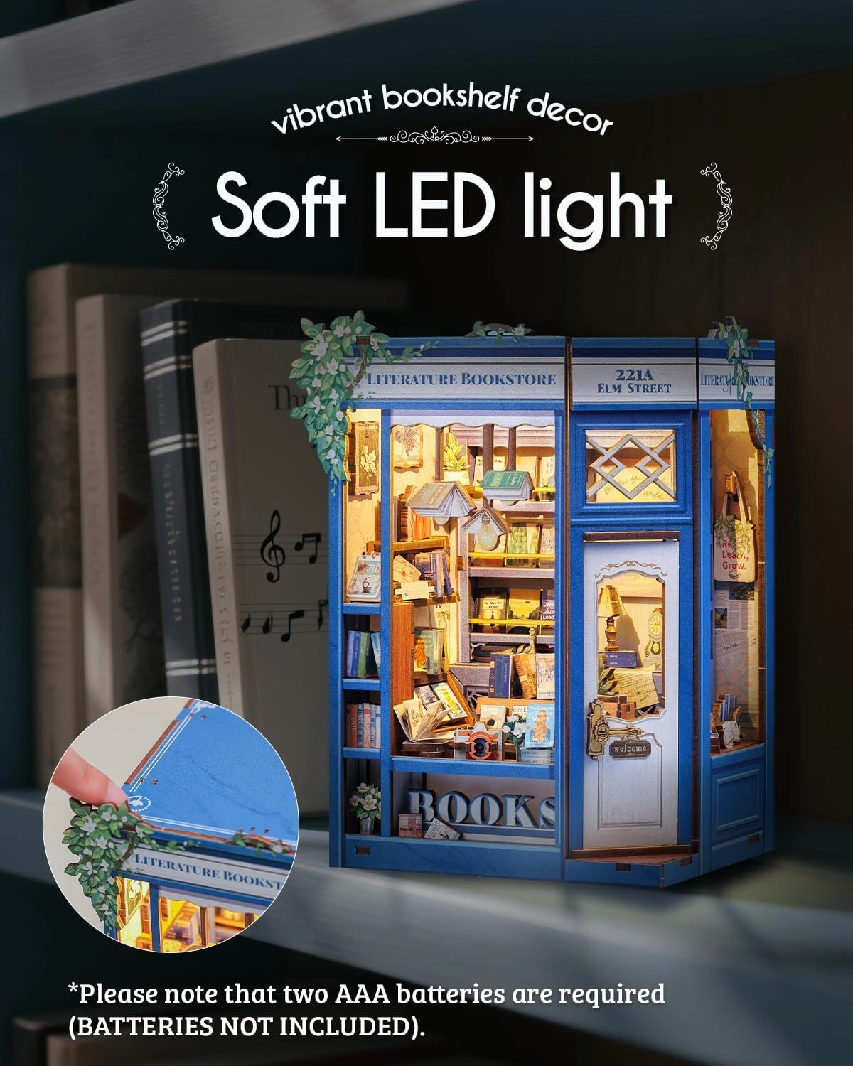 Cutefun 3D Wooden Puzzles for Adults, DIY Miniature House Book Nook Kit, 186 Piece 3D Puzzles for Adults and Teens, Bookshelf Insert Decor Creative Gifts for Beginners (Literature Bookstore)