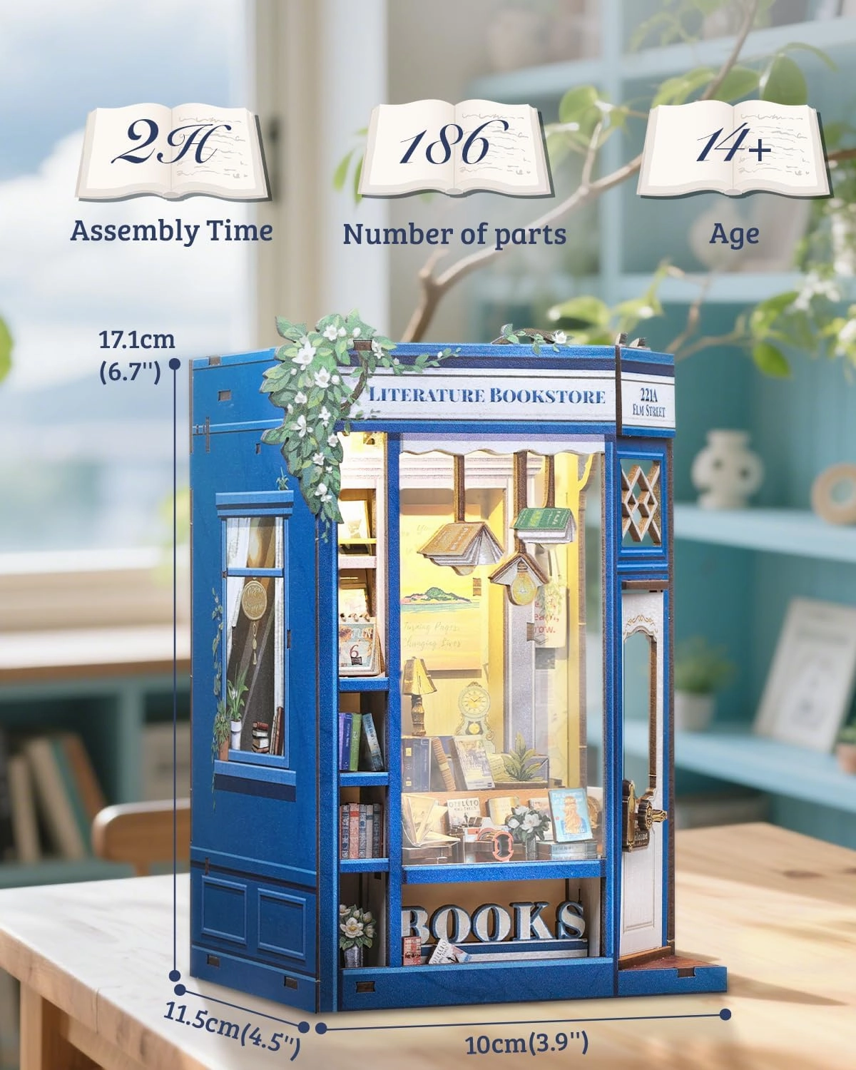 Cutefun 3D Wooden Puzzles for Adults, DIY Miniature House Book Nook Kit, 186 Piece 3D Puzzles for Adults and Teens, Bookshelf Insert Decor Creative Gifts for Beginners (Literature Bookstore)