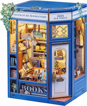 Cutefun 3D Wooden Puzzles for Adults, DIY Miniature House Book Nook Kit, 186 Piece 3D Puzzles for Adults and Teens, Bookshelf Insert Decor Creative Gifts for Beginners (Literature Bookstore)