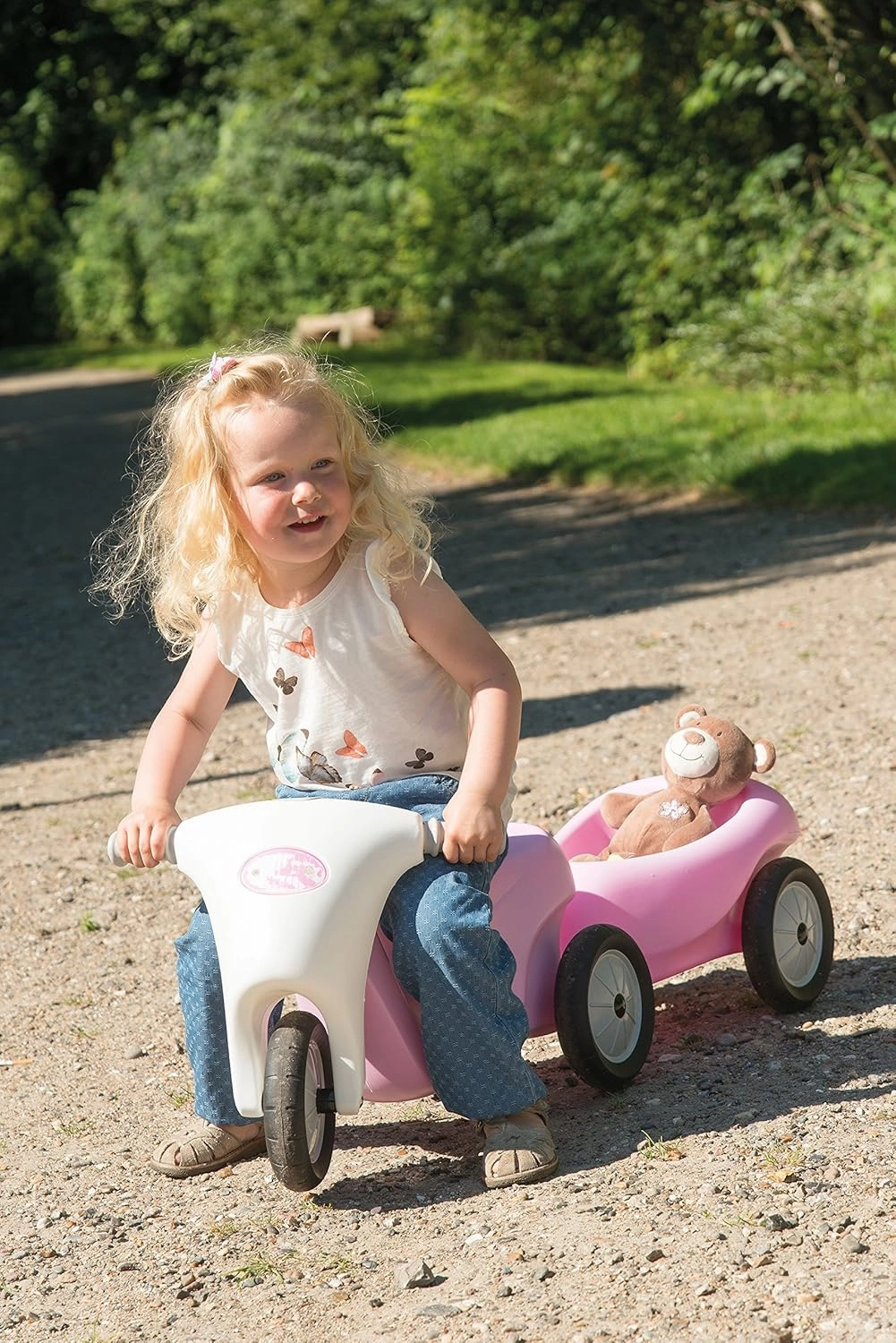 Dantoy Kids Sit & Ride Toy Scooter with Rubber Wheels and Trailer Tow Bar, Made in Denmark – Pink Push Along Princess Bike