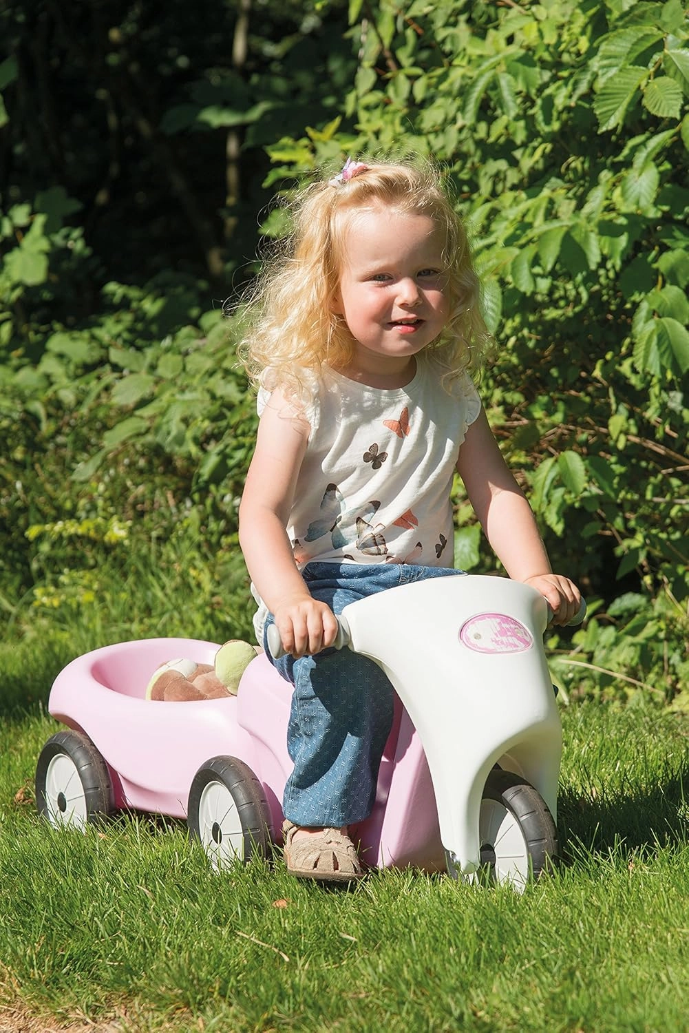 Dantoy Kids Sit & Ride Toy Scooter with Rubber Wheels and Trailer Tow Bar, Made in Denmark – Pink Push Along Princess Bike