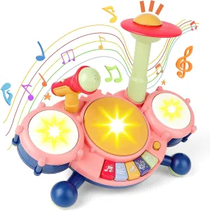 deAO Kids Drum Set for Toddlers 1-3, Musical Toys for 1 Year Old Girl Boy Gifts, Baby Drum with Microphone and Beats Flash Light, Birthday Gifts for 1-3 Years Old Boys and Girls, Toddler Toys