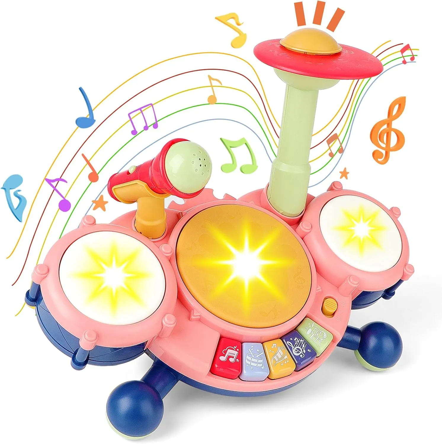 deAO Kids Drum Set for Toddlers 1-3, Musical Toys for 1 Year Old Girl Boy Gifts, Baby Drum with Microphone and Beats Flash Light, Birthday Gifts for 1-3 Years Old Boys and Girls, Toddler Toys