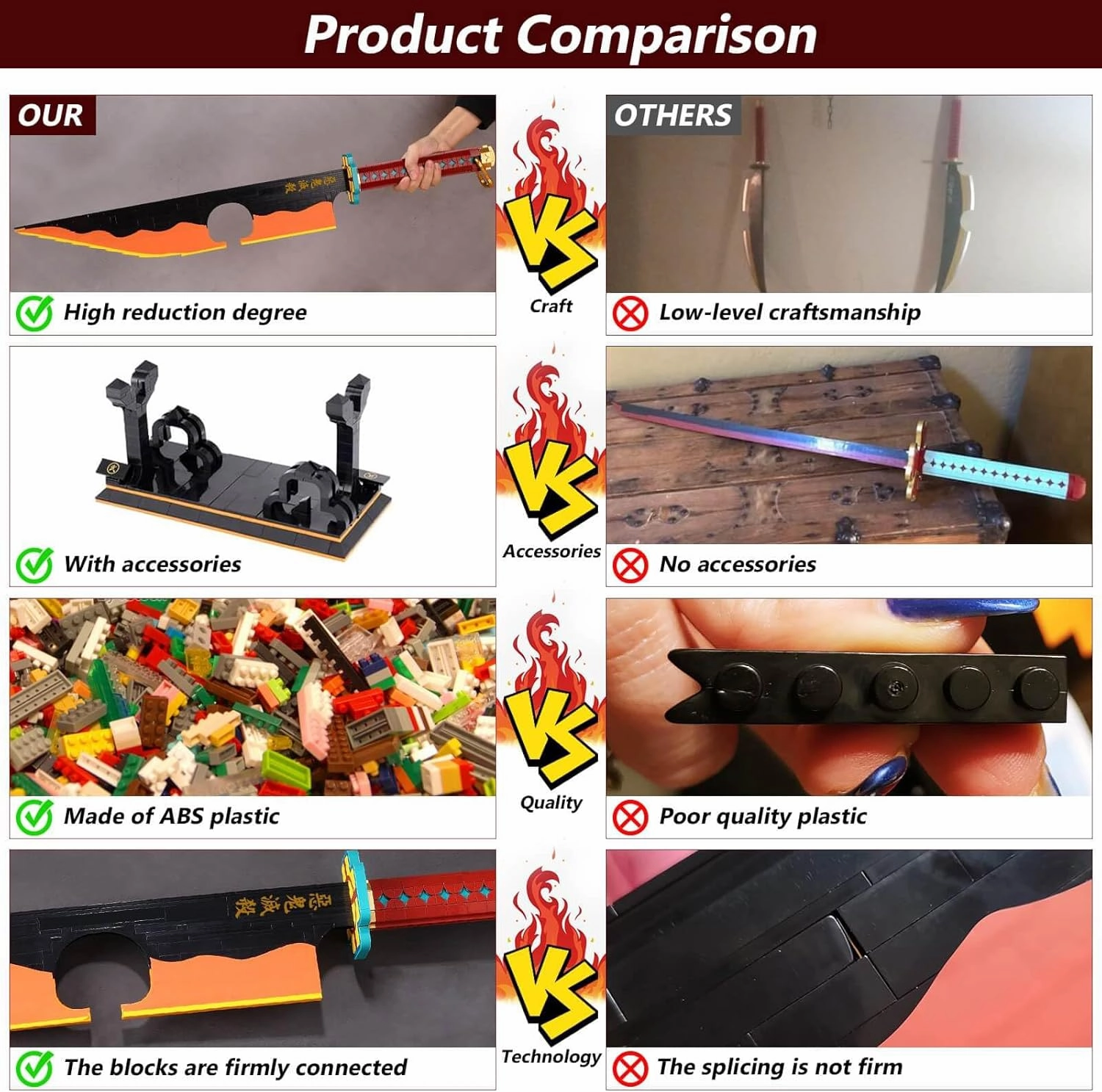 Demon Anime Sword Building Set, 82.6in Katana Anime Cosplay Sword with Stand Holder, Samurai Sword Building Set for Adults and Kid 8 (1479 Pieces)