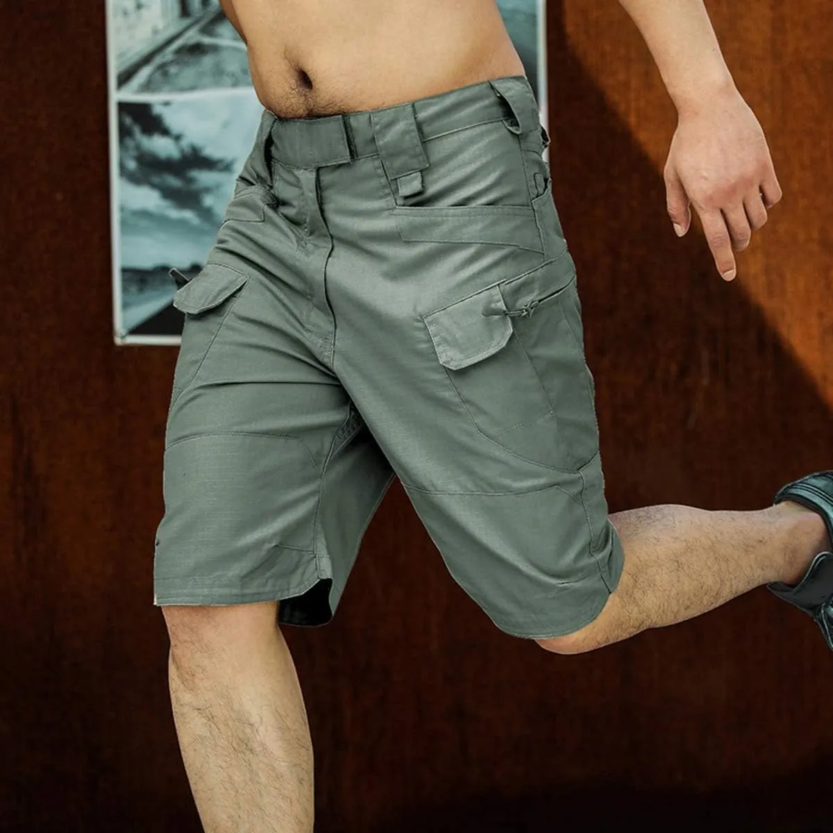Depslee Waterproof Tactical Shorts for Men Hiking Fishing Breathable Quick Dry Cargo Shorts with Multi Pockets(NO Belt)