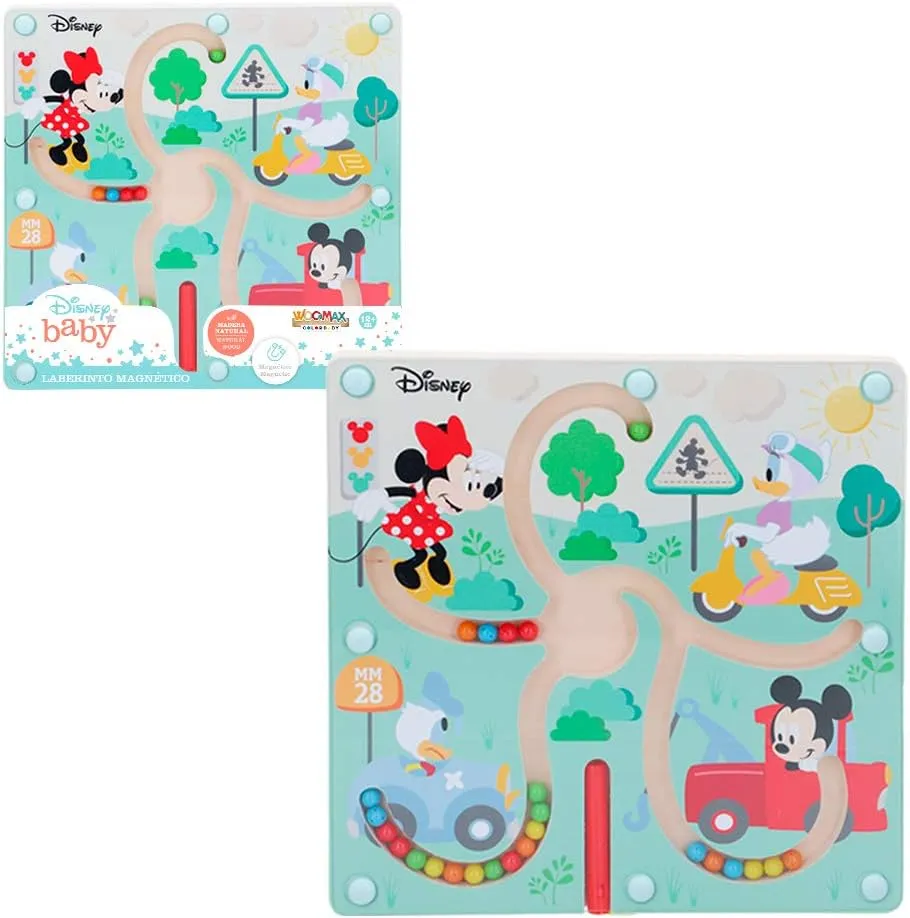 Disney- Magnetic Wooden Maze 23 x 23 cm, Mickey & Minnie (ColorBaby 48710)