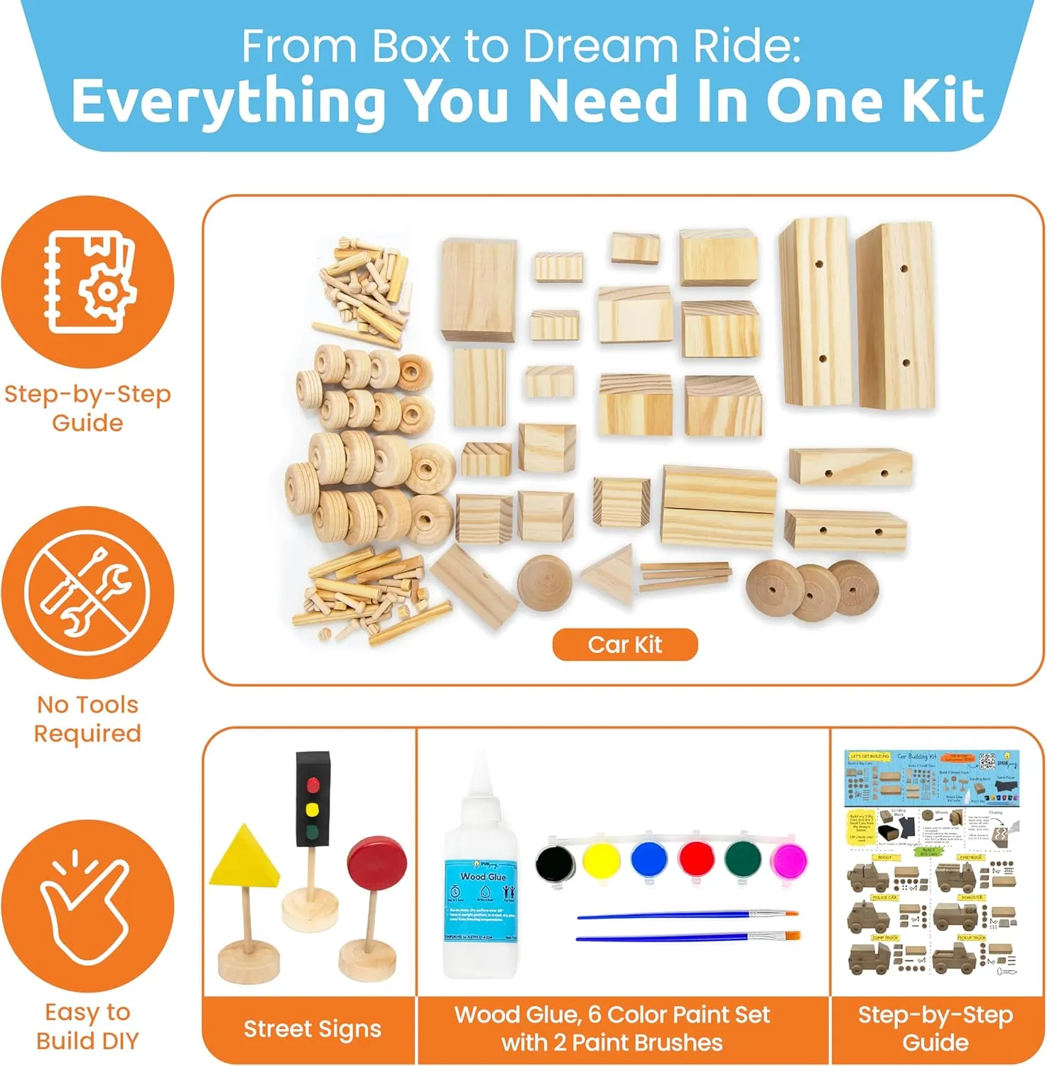 DIY Wood Building Kits, STEM Woodworking Kit for Kids, Creative Fun Craft Projects, Great Gift for Boys & Girls (Wooden Cars, 1-Pack)
