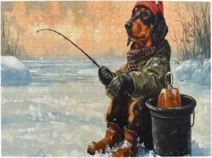 Dog Fishing in The Snow，500 Pcs Wooden Jigsaw Puzzles,Let Your Imagination Run Wild，Fun and Entertaining Game to Complete in Your Free Time with The Family，Forget The Troubles of Life