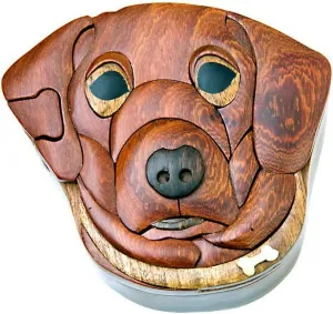 Dog - Natural Wood Intarsia Puzzle Box - Handcrafted with Secret Compartment