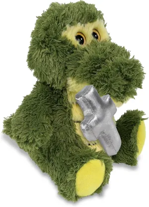 DolliBu Alligator Stuffed Animal with Silver Cross and Personalization - Religious Plush Baptism Gifts for Boys and Girls, Dedication Christening Plush Prayer Toy Healing Teddy Bear - 6.5 Inch
