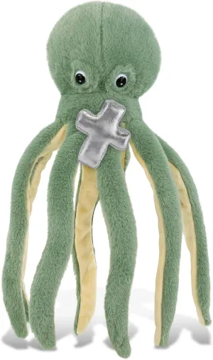 DolliBu Green Octopus Stuffed Animal with Silver Cross and Personalization - Religious Baptism Gifts for Boys and Girls, Dedication Christening Gifts Plush Prayer Toy Healing Teddy Bear - 15 Inch