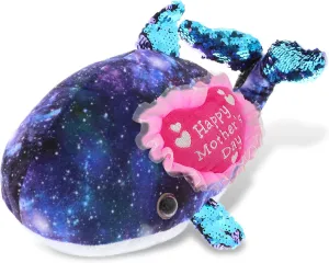 DolliBu Happy Mother's Day Space Sequin Plush Purple Whale Figure - Cute Stuffed Animal with Pink Heart Message for Best Mommy, Grandma, Wife, Daughter - 13" Inches