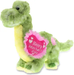 DolliBu Happy Mother's Day Super Soft Plush Green Dinosaur Doll Figure - Cute Stuffed Animal with Pink Heart Message for Best Mommy, Grandma, Wife, Daughter - 10" Inches