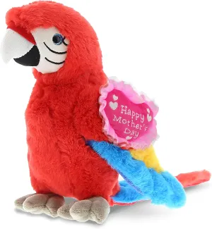 DolliBu Happy Mother's Day Super Soft Plush Red Parrot Figure - Cute Stuffed Animal with Pink Heart Message for Best Mommy, Grandma, Wife, Daughter - 9.5" Inches