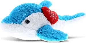 DolliBu I Love You Valentine Plush Blue Dolphin - Cute Stuffed Animal with Red Heart and Name Personalization Gift for Valentines Day, Birthday, Anniversary, Romantic Date - 18 Inches