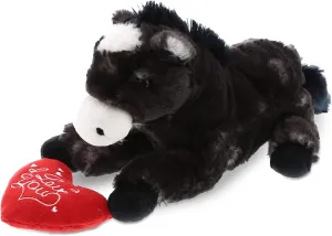 DolliBu I Love You Valentine Plush Lying Black Horse - Cute Soft Cuddly Stuffed Animal with Red Heart Gift for Valentines Day, Birthday Present, Anniversary, Romantic Date - 10.5 Inches