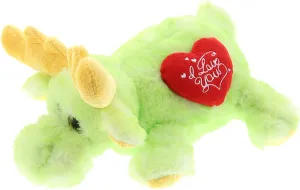 DolliBu I Love You Valentine Plush Lying Light Green Moose - Cute Stuffed Animal with Red Heart and Name Personalization Gift for Valentines Day, Birthday, Anniversary - 10 Inches
