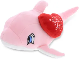 DolliBu I Love You Valentine Plush Pink Dolphin - Cute Stuffed Animal with Red Heart and Name Personalization Gift for Valentines Day, Birthday, Anniversary - 11.75 Inches