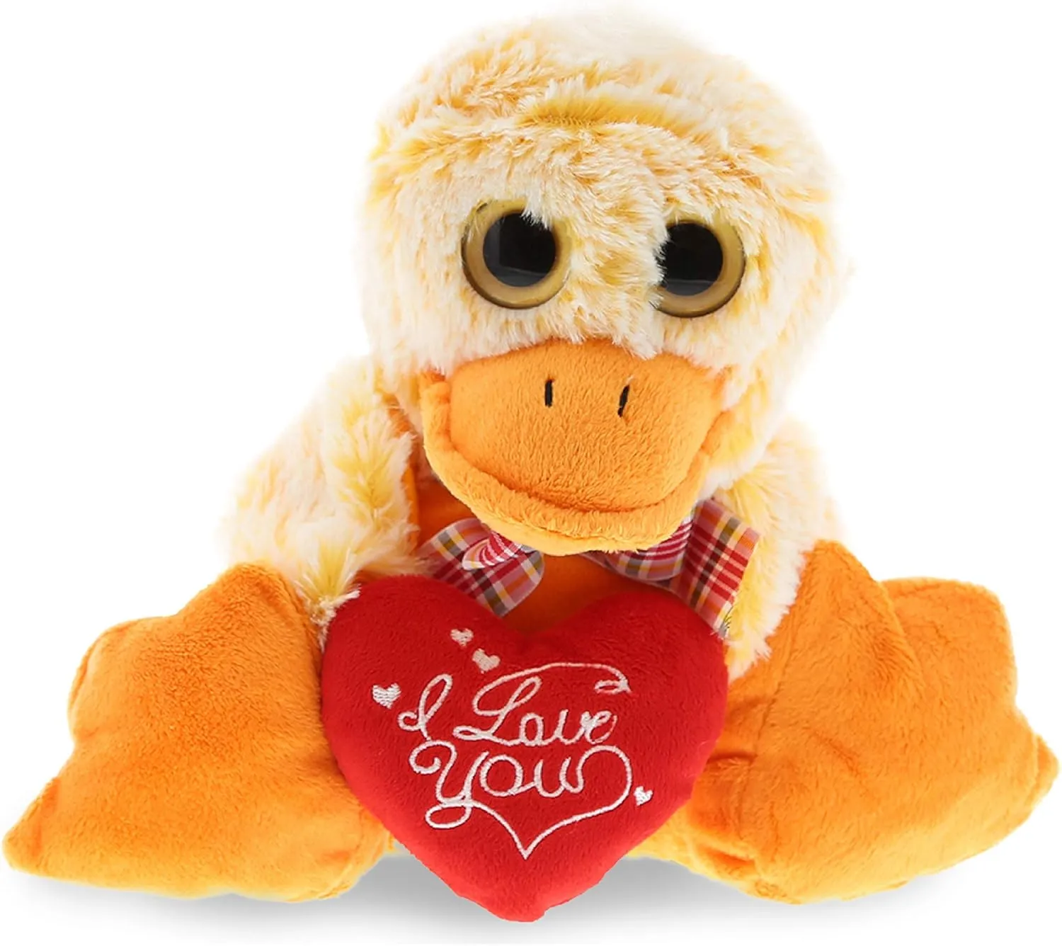 DolliBu I Love You Valentine Plush Sitting Yellow Duck - Cute Soft Cuddly Stuffed Animal with Red Heart Gift for Valentines Day, Birthday Present, Anniversary, Romantic Date - 9 Inches