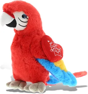 DolliBu I Love You Valentine Plush Tropical Red Parrot - Cute Stuffed Animal with Red Heart and Name Personalization Gift for Valentines Day, Birthday, Anniversary, Romantic Date - 9.5 Inches