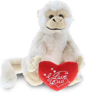 DolliBu I Love You Valentine Plush White Squirrel Monkey - Cute Soft Cuddly Stuffed Animal with Red Heart Gift for Valentines Day, Birthday Present, Anniversary, Romantic Date - 12.5 Inches