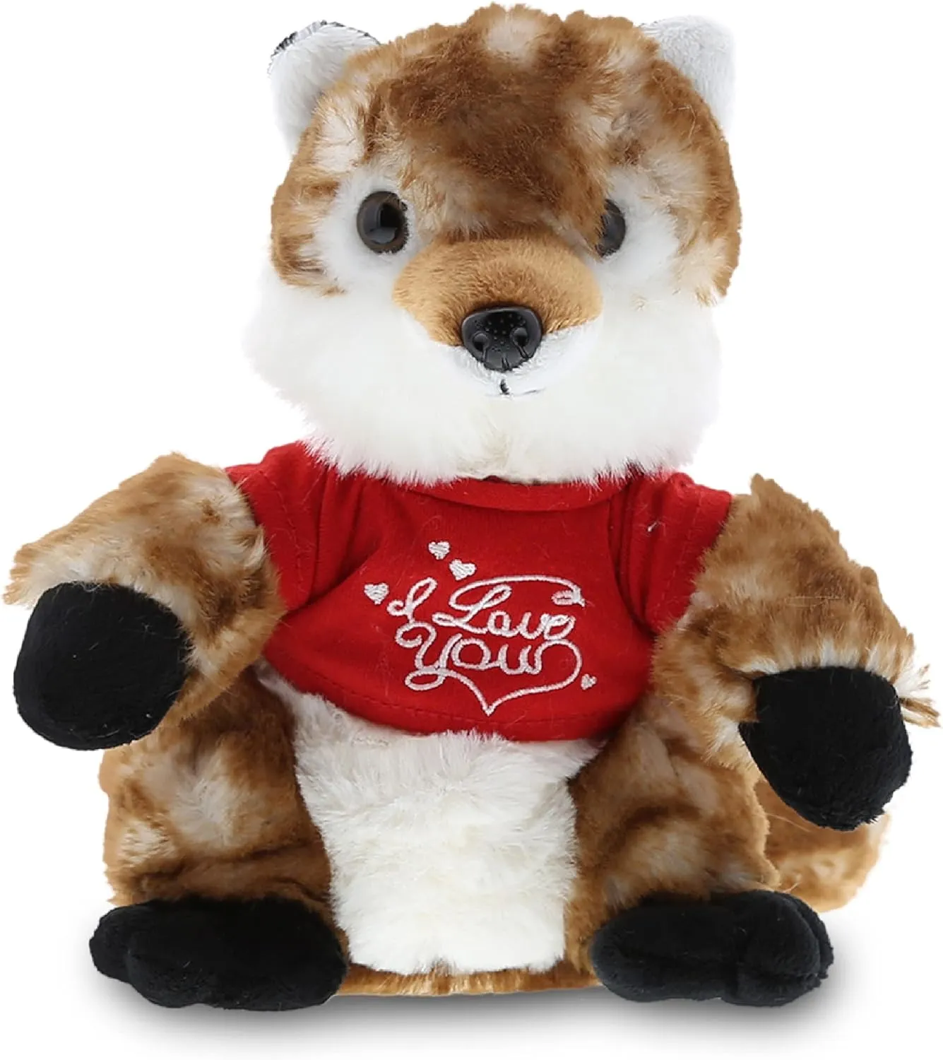 DolliBu I Love You Valentine Plush Wild Brown Fox - Cute Soft Cuddly Stuffed Animal with Red Heart Shirt for Valentines Day, Birthday Present, Anniversary, Romantic Date - 9.5 Inches