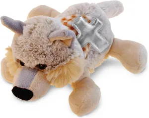 DolliBu Lying Gray Wolf Stuffed Animal with Silver Cross Plush - Religious Baptism Gifts for Boys and Girls, Cute Dedication Christening Gifts Plush Prayer Toy Healing Stuffed Animal - 9 Inches