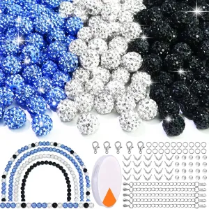Dowarm 255PCS 10mm Round Rhinestone Beads for Baseball Necklace, Bracelet, Jewelry Making, Shamballa Pave Diamond Beads, Ice Blue|White|Black