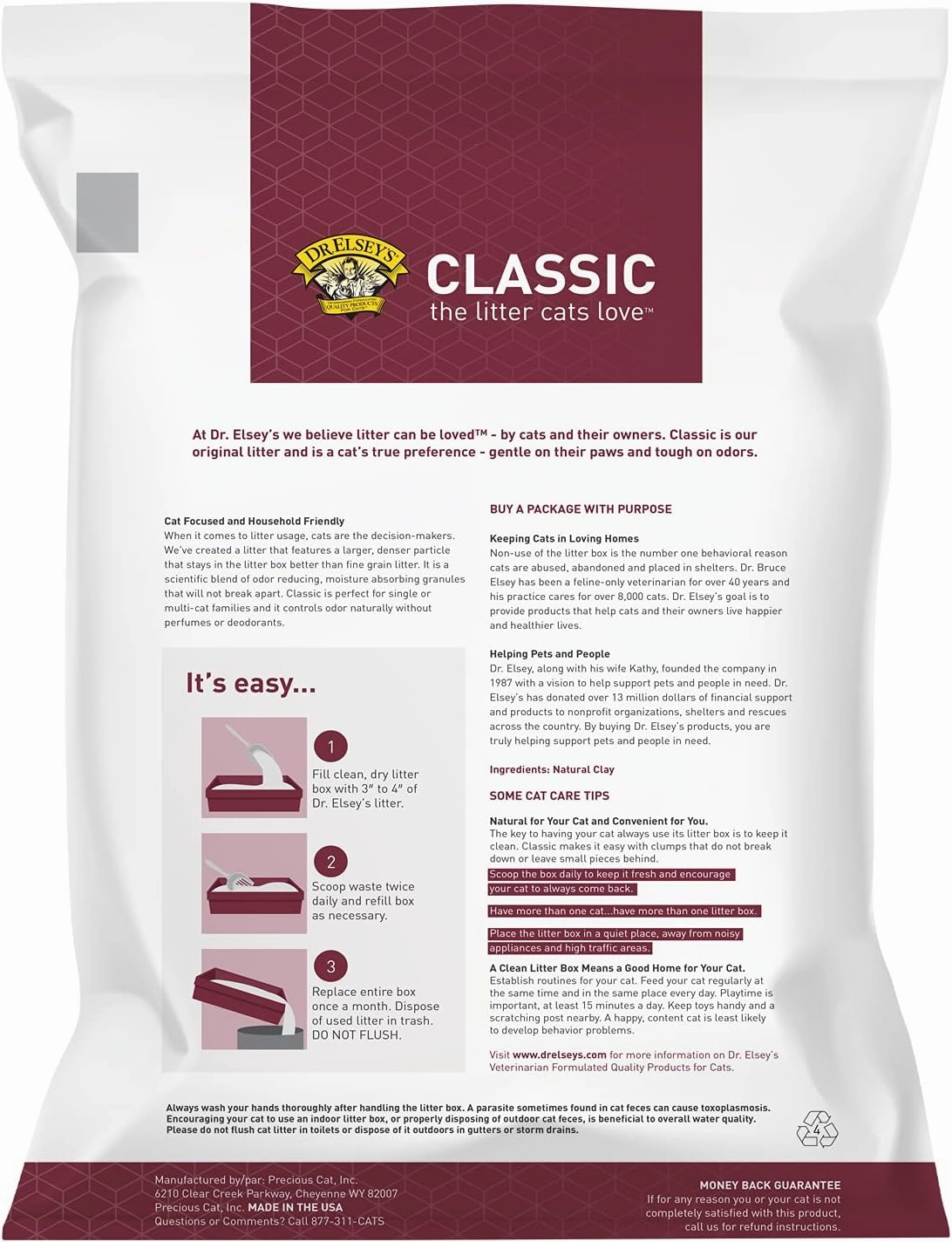 Dr. Elsey's Classic Unscented Clumping Clay Cat Litter 18 lb. Bag