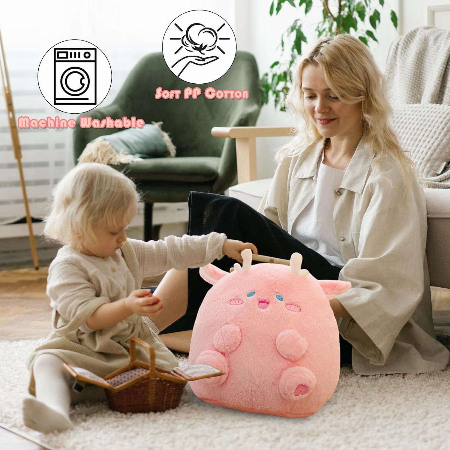 Dragon Stuffed Animal Plush Toy - Chubby & Adorable Plushie Bolster Doll for Kids - Accompanied Sleeping Ragdoll for Children (Pink,Large-23 inch)