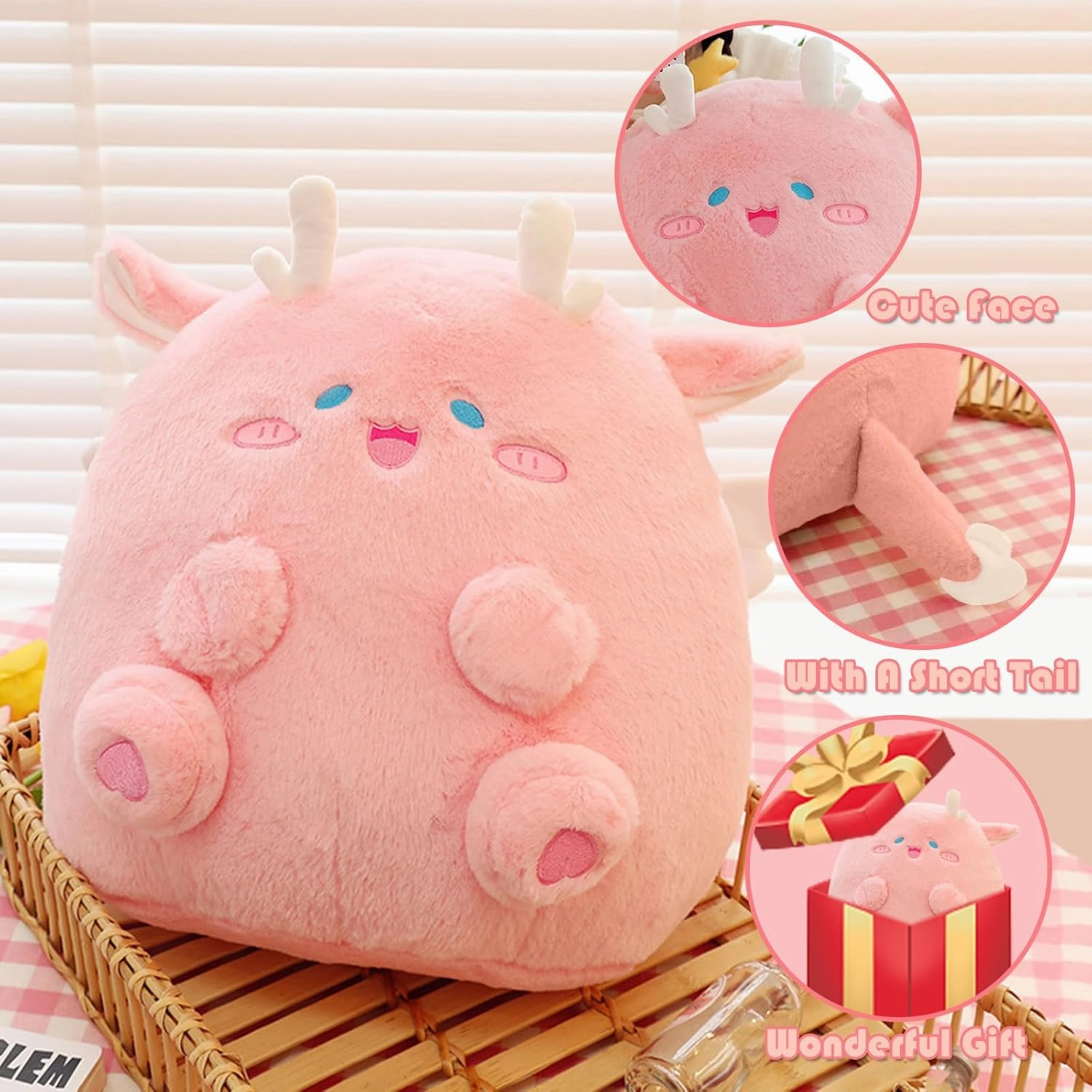 Dragon Stuffed Animal Plush Toy - Chubby & Adorable Plushie Bolster Doll for Kids - Accompanied Sleeping Ragdoll for Children (Pink,Large-23 inch)
