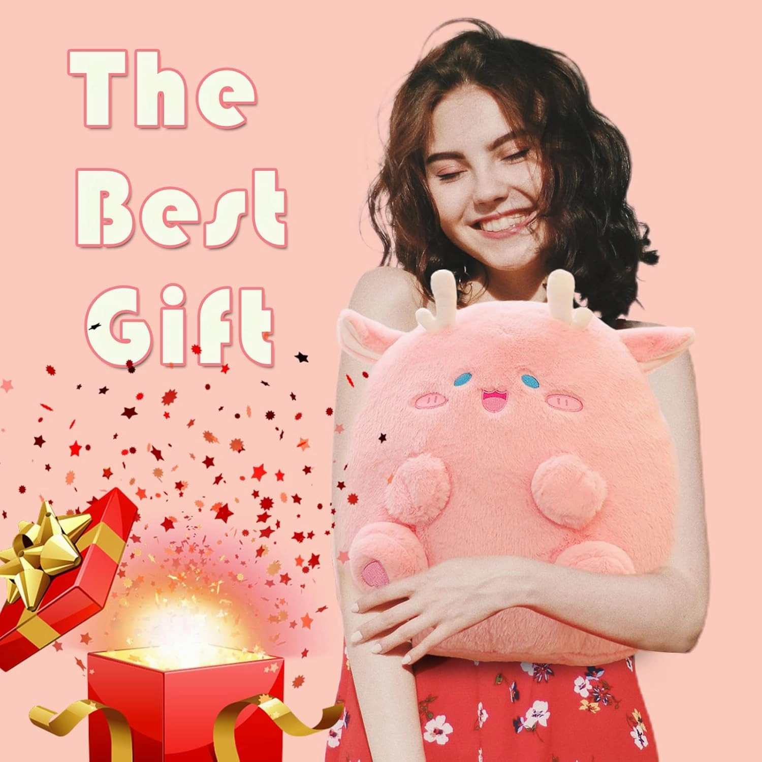 Dragon Stuffed Animal Plush Toy - Chubby & Adorable Plushie Bolster Doll for Kids - Accompanied Sleeping Ragdoll for Children (Pink,Large-23 inch)