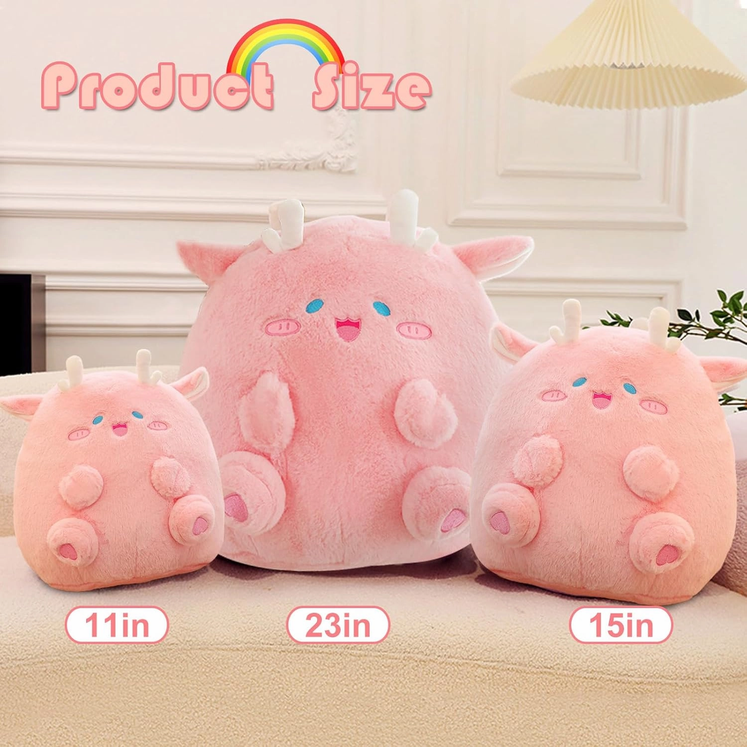 Dragon Stuffed Animal Plush Toy - Chubby & Adorable Plushie Bolster Doll for Kids - Accompanied Sleeping Ragdoll for Children (Pink,Large-23 inch)