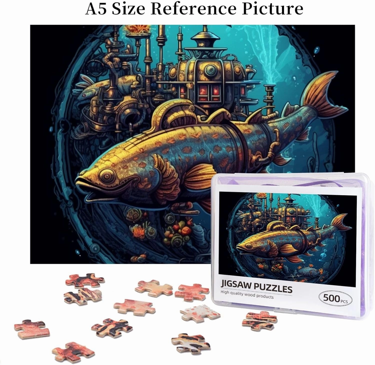Dragon Submarine Fish Jigsaw Puzzle 500 Piece for Adults & Kids, Wall Hanging Puzzles Intellectual Decompressing Fun Family Game Large Puzzle Game Toys Gifts