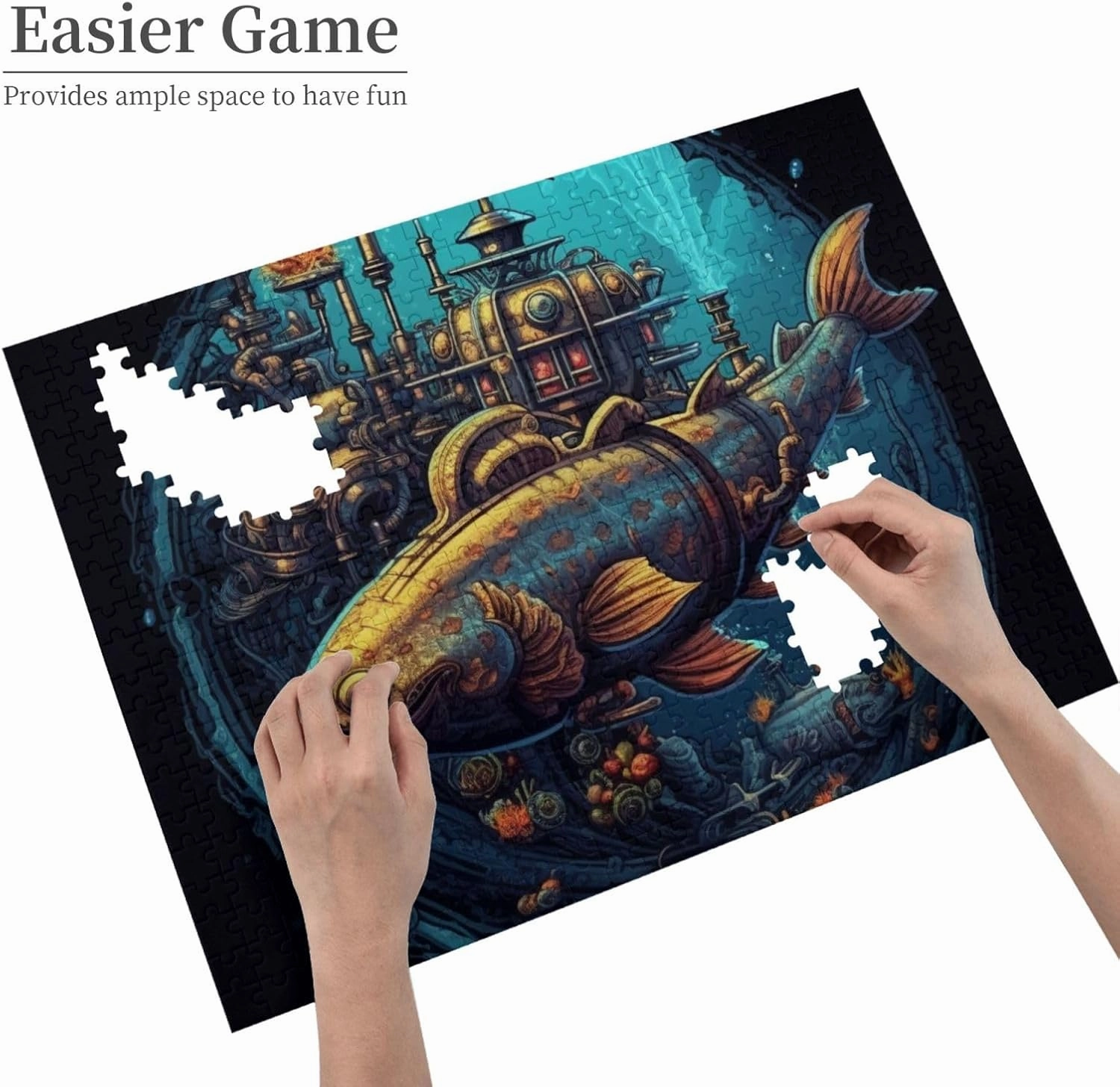 Dragon Submarine Fish Jigsaw Puzzle 500 Piece for Adults & Kids, Wall Hanging Puzzles Intellectual Decompressing Fun Family Game Large Puzzle Game Toys Gifts