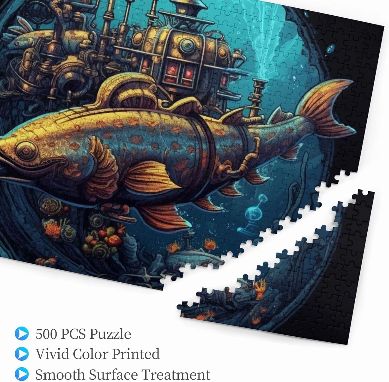 Dragon Submarine Fish Jigsaw Puzzle 500 Piece for Adults & Kids, Wall Hanging Puzzles Intellectual Decompressing Fun Family Game Large Puzzle Game Toys Gifts