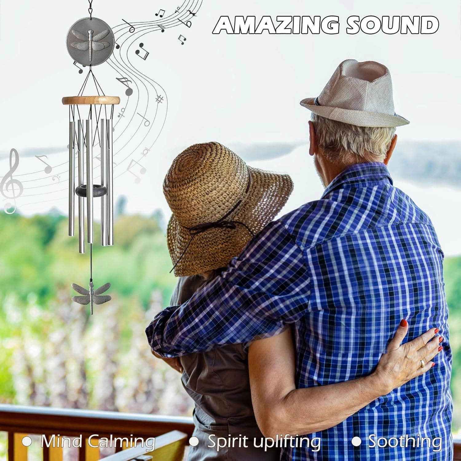 Dragonfly Wind Chimes for Outside with Bright Silver,29 "Memorial Wind Chimes Create a Zen Atmosphere for Outdoor,Garden Patio Yard Decor,Unique Dragonfly Gift for Women/Unisex
