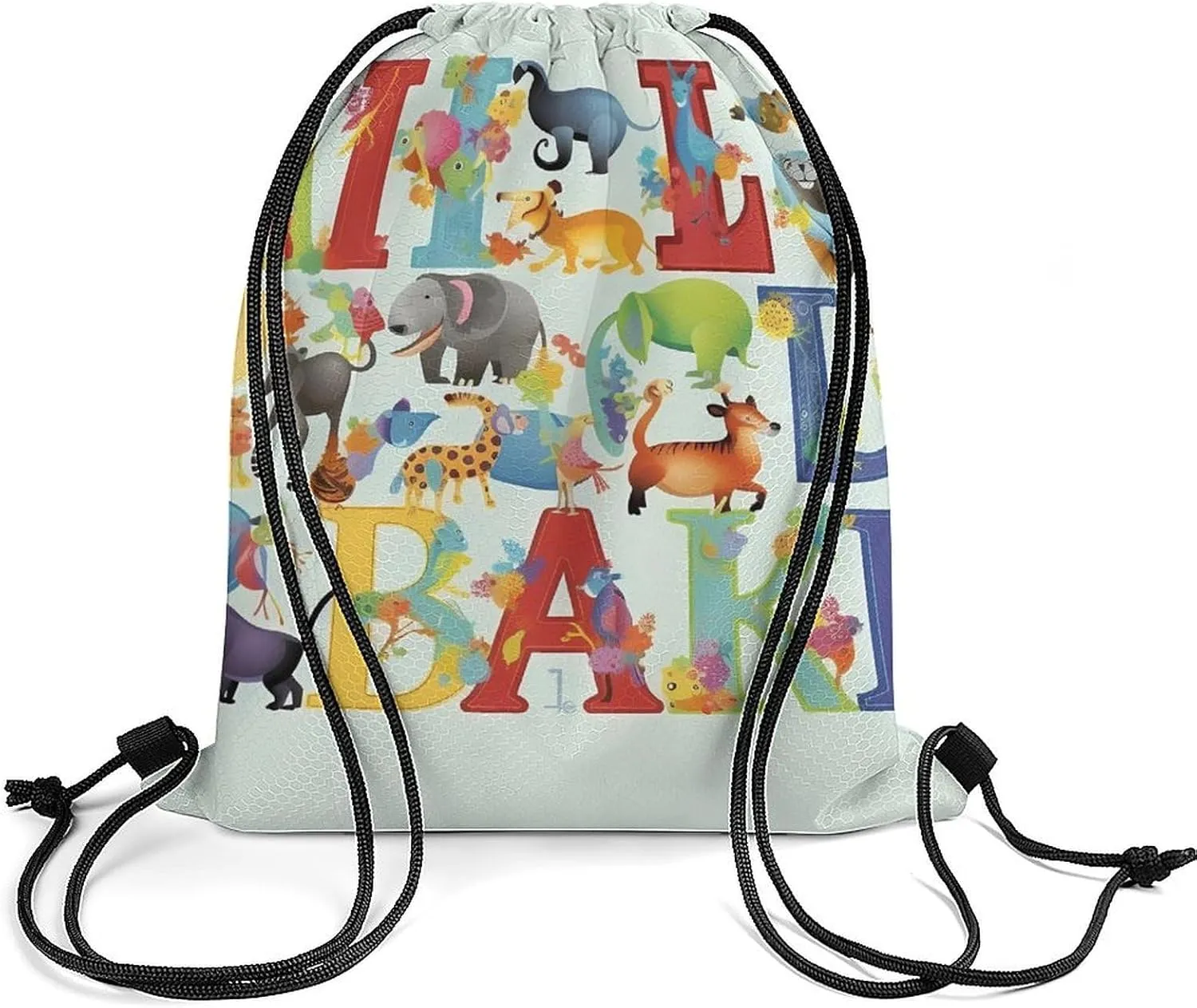 Drawstring Backpack Bulk String Bag Waterproof Drawstring Bag Colourful Animal Alphabet Cinch Bag Adult Gym Bag for Sport, 35*42cm