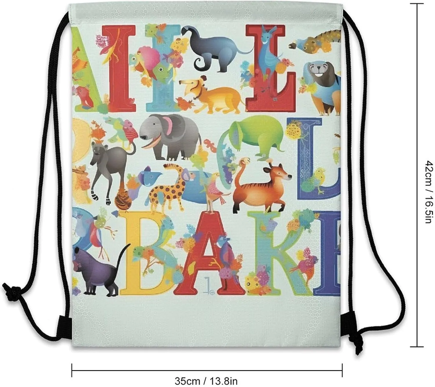 Drawstring Backpack Bulk String Bag Waterproof Drawstring Bag Colourful Animal Alphabet Cinch Bag Adult Gym Bag for Sport, 35*42cm