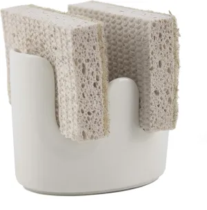 Dual Double Sponge Holder for Kitchen Sink Ceramic White Rustic Farmhouse Holds Two Sponges