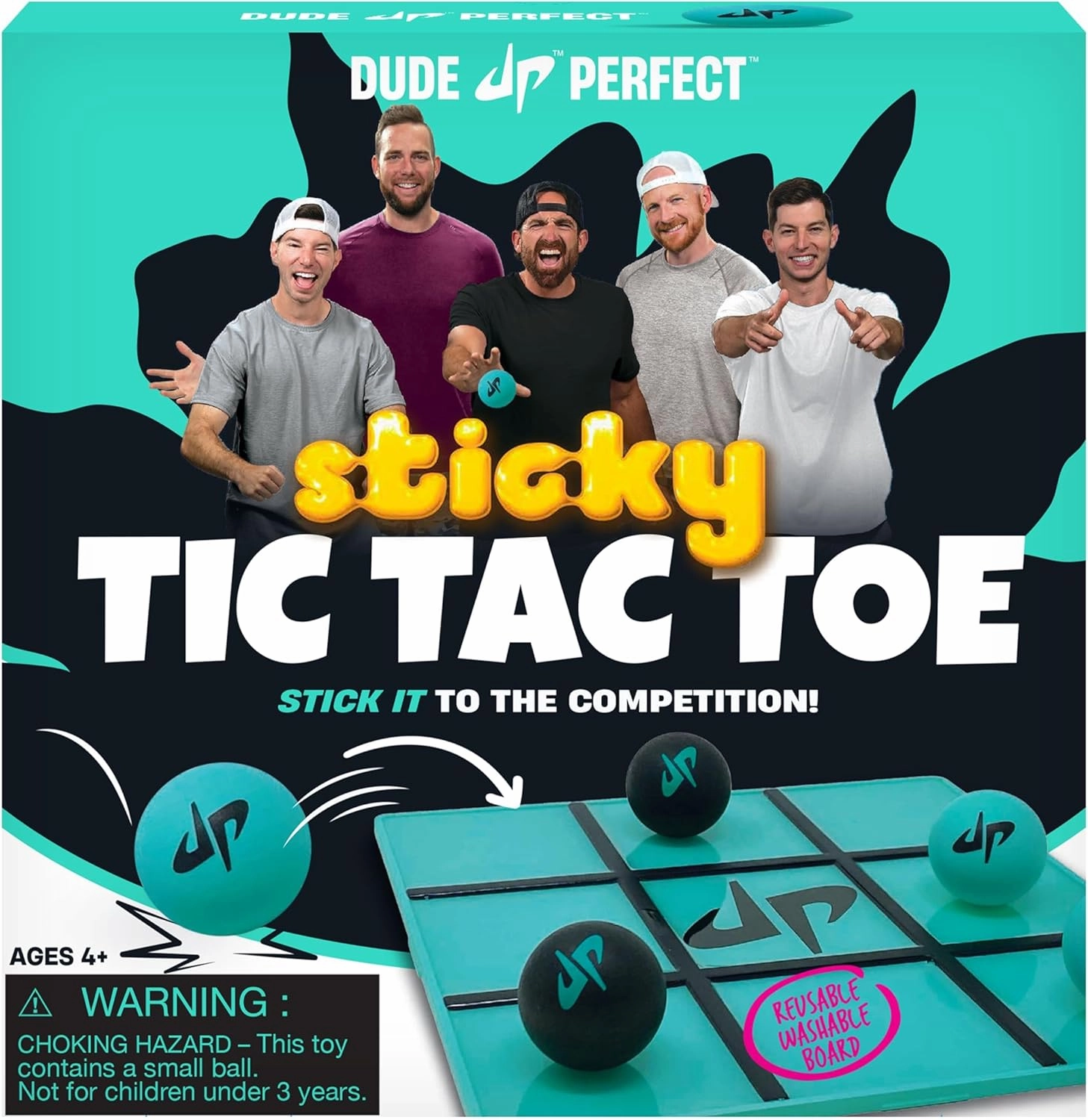 Dude Perfect Sticky Tic Tac Toe, Kids Tabletop Activity, for Family Game Night, for Gift and Parties, 2 Players, Ages 4 