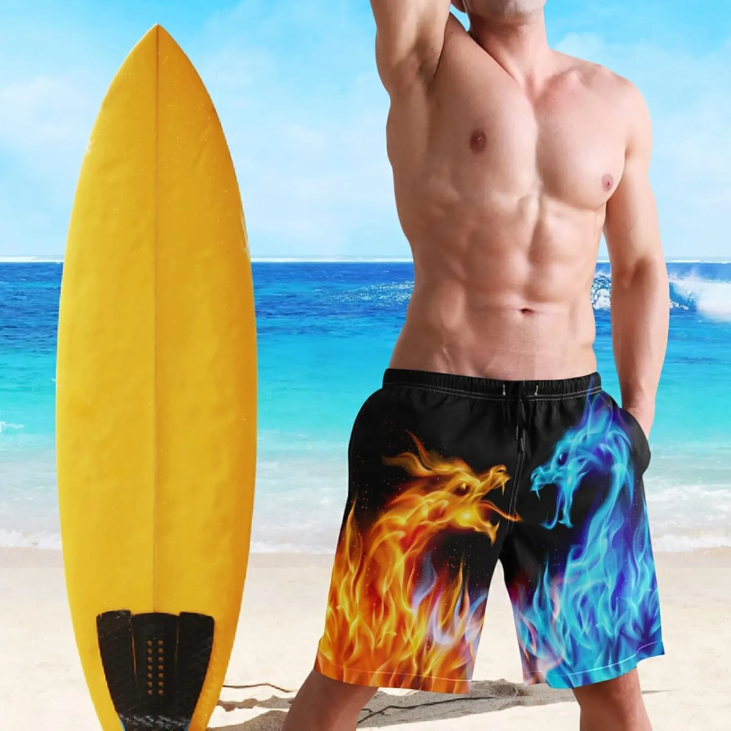 Dussdil Men's Swim Trunks Board Shorts Mens Swim Trunk Quick Dry Swimwear Beach Pants with Mesh Lining