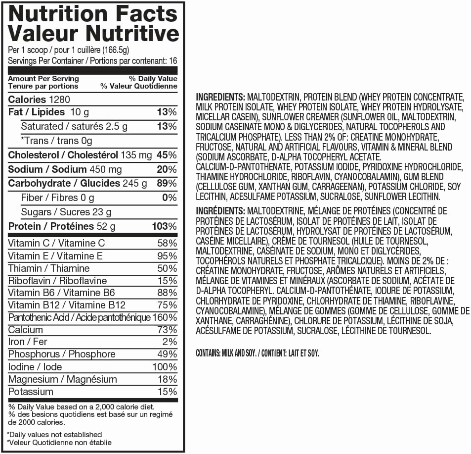 Dymatize Super Mass Gainer Protein Powder, Rich Chocolate, 52g Protein, 1g Creatine, 1280 Calories, 10.7g BCAAs, 245g Carbs, Contains Whey Protein Powder, Isolate, and Casein, Total 16 Servings