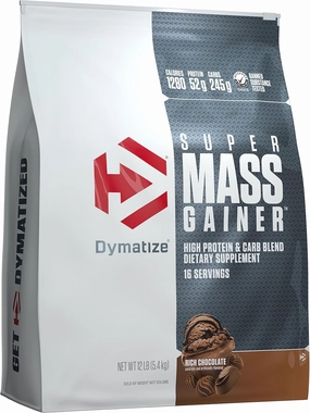 Dymatize Super Mass Gainer Protein Powder, Rich Chocolate, 52g Protein, 1g Creatine, 1280 Calories, 10.7g BCAAs, 245g Carbs, Contains Whey Protein Powder, Isolate, and Casein, Total 16 Servings