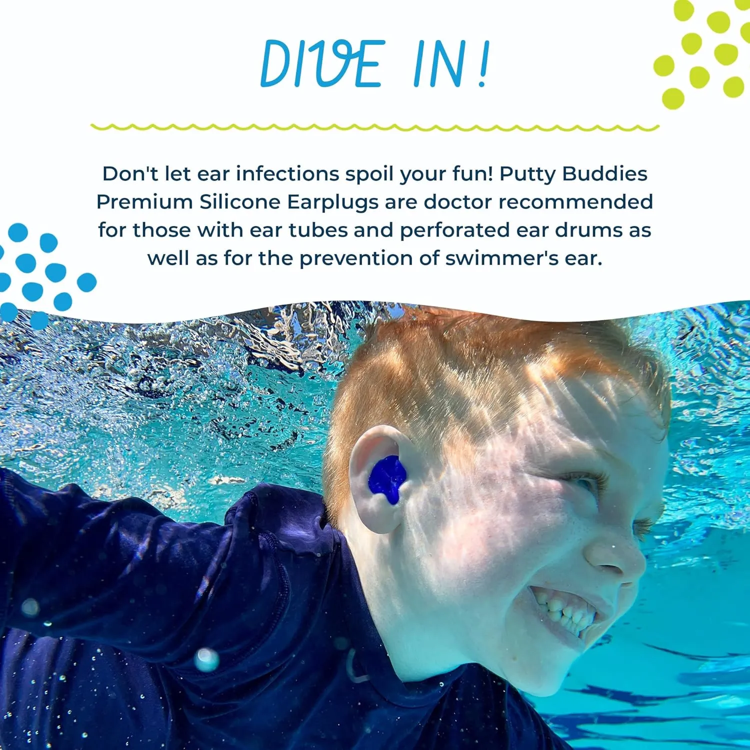 Earvolution Floating Putty Buddies Ear Plugs for Swimming - Invented by an Ear Physician - Moldable, Premium Silicone - Floats on Water - Waterproof - Made in The USA