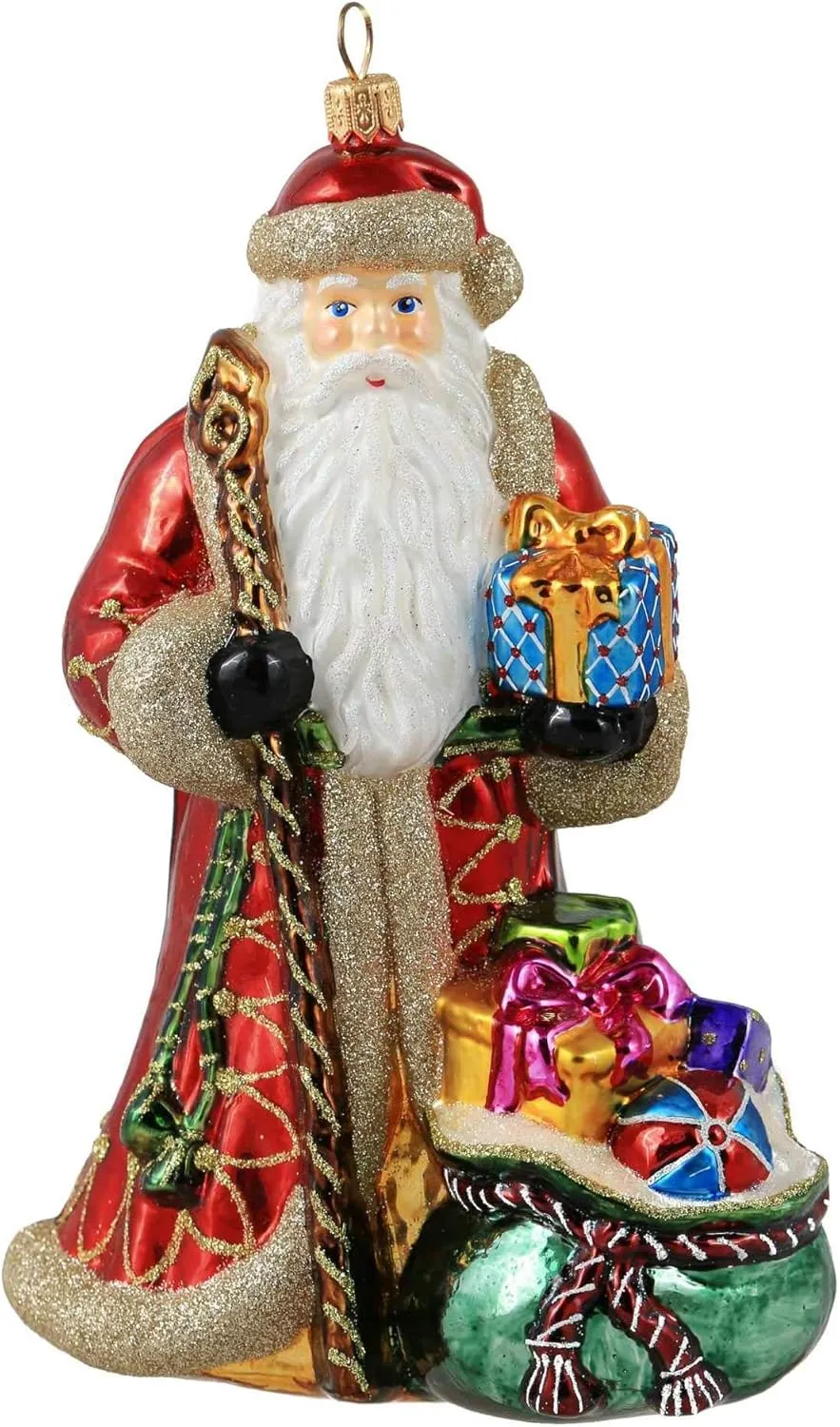 EBE622 Miss Christmas 2025 Collection Santa Claus Blown Glass Christmas Tree Ornament (Classic Santa with Gift Bag)
