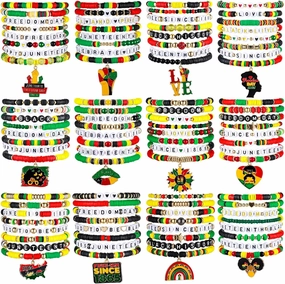 Ecally 96 Pcs Juneteenth Bracelets Bulk Juneteenth Day Party Favors Freedom Day Patriotic Wristbands Party Supplies for African American Independence Day Decoration Supplies Goodie Bag Stuffers
