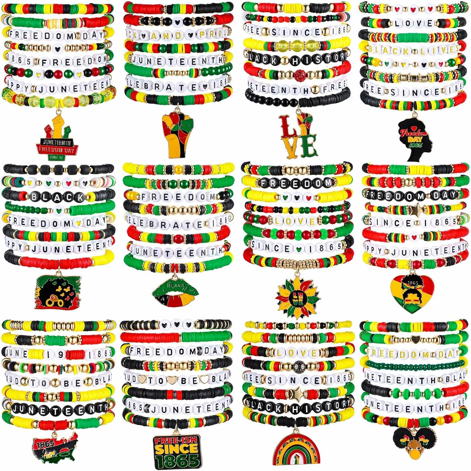 Ecally 96 Pcs Juneteenth Bracelets Bulk Juneteenth Day Party Favors Freedom Day Patriotic Wristbands Party Supplies for African American Independence Day Decoration Supplies Goodie Bag Stuffers