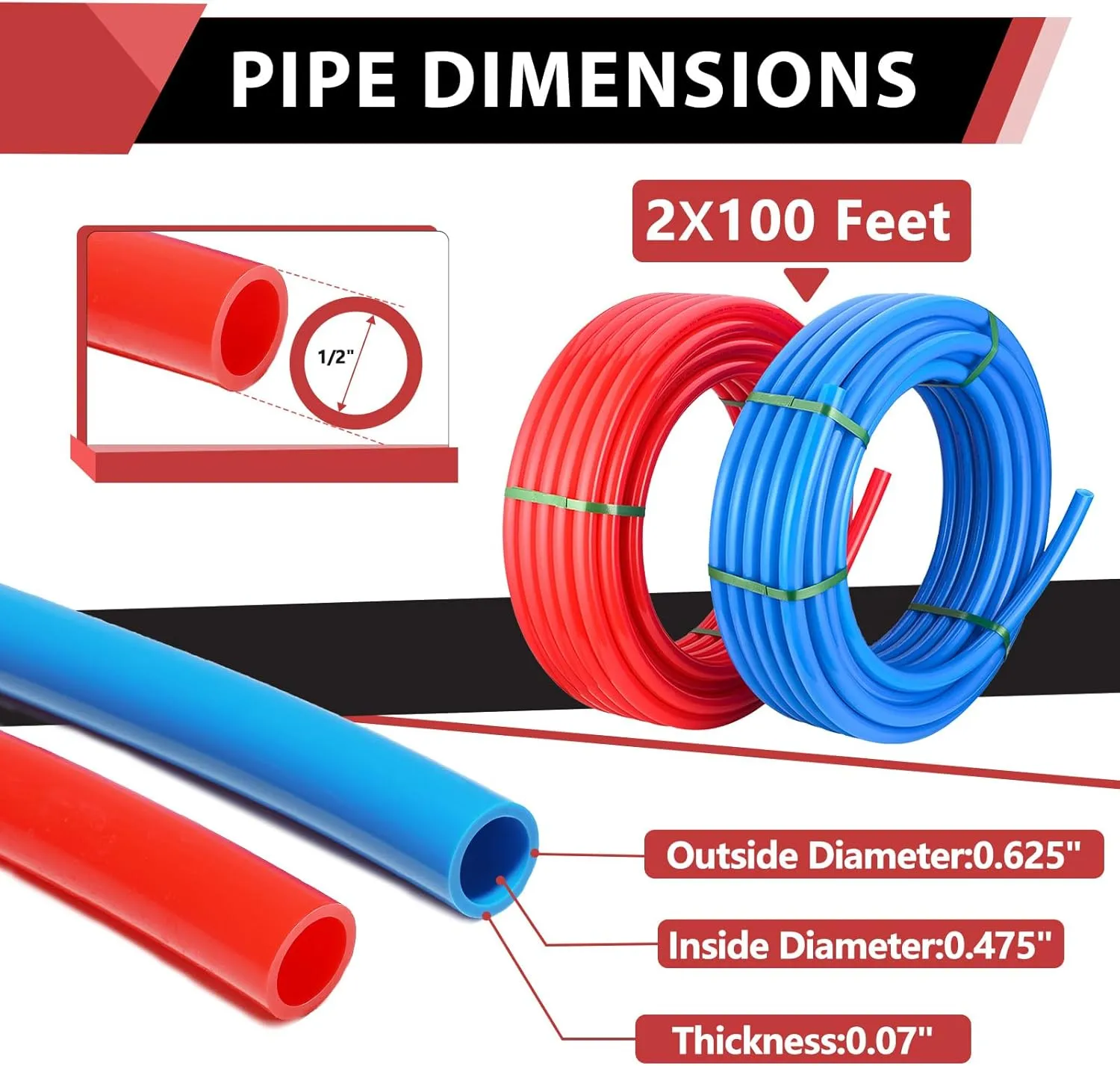EFIELD 1/2 inch 2 x100 ft Pex-A Pipe/Tubing Blue & Red 200 ft Length for Potable Water-for Hot/Cold Water-Plumbing Applications, with Free Pipe Cutter